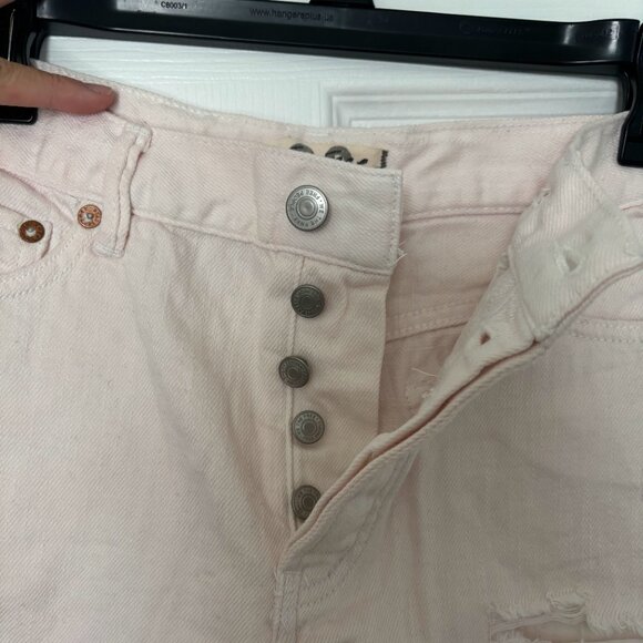 Free People Light Pink Distressed Button Fly Denim Shorts - Picture 3 of 13